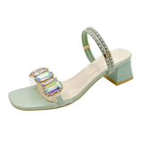Fashion Rhinestone Sandals for Women Summer 2023 Square Heels Open Toe Slippers Woman Transparent PVC Jelly Sandals