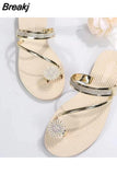Summer Women Slippers Large Size Set-Toe Shoes Fashion Outer Wear Beach Rhinestone Flat Casual Sandals Zapatos