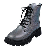 Patent Leather Ankle Boots Women 2023 Punk Gothic Colour Motorcycle Botas Woman Fashion Thick Bottom Lace Up