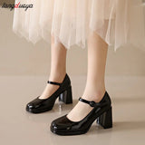 Heels Women 2023 Trend Chunky Heels Platform Lolita Mary Jane shoes Elegant Party Korean Shoes Dress beige yellow