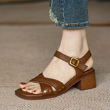 Women's Summer Mid-heel Open-toe Sandals With Empty Back Cross Straps Elegant Woman Heeled Shoes Woman 2024 Trend High