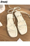 Summer Roman Women Slippers Fashion Comfort Flat Fashion Casual Beach Ladies Sandals Black Design Cross Lace Up