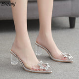Summer Transparent High Heels 7cm Sandals Women's Sexy Slip-on Pointed Toe Pumps Shoes Fashion Comfort Silver Party