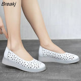 2023 White Hollowed Moccasins For Women Genuine Leather Flats Breathable Loafers Shoes Women's Soft Casual Flat