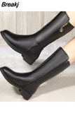Half High Ladies Boots Elegant with Low Heels Shoes for Women Mid Calf Rhinestone Free Shipping Price Demi-season