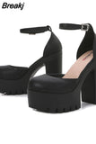 Heeled Ankle Strap Pumps Sweet Platform Pink Square Heel Woman High Heels Pumps Platform Shoes 2023 Spring Woman