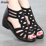 Soft Leather Roman Sandals Women's 2022 Summer Chunky Heel Mom Shoes Fashion Outerwear Women's Sandals Wedge Women's