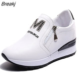 Shoes Women's Fashion Platform Wedge Sneakers High Quality Rhinestone Zipper Breathable Increased Casual Black