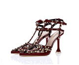 Women's Shoes Summer Sandals Pointed High-heeled Stiletto Patent Leather Rivet Single Shoes Was Thin Buckle Women's