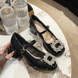 Sandals Med Block Heels Female Shoe All-Match Mary Jane New Medium Chunky Girls Closed Beige Clear Comfort Summer Fashion