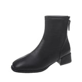 Winter New Fashionable Round Head Leather Outerwear with Back Zipper High Heel for Warm Comfortable Large Size Naked