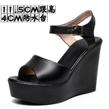 Breakj Toe-Word High Heels 8CM Slope And Women's Waterproof Table Comfortable Loose Cake 33-43 Black Hollow