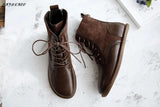 Retro Women Boots Flat Heel Winter Warm Casual Short Boots Handmade Lace-Up Ankle Boots Mori Girl Simple Women