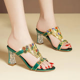 For Women Wearing High-Heeled Slippers In The Summer Of 2024, The New Medium-Heeled Sandals, Crystal Thick Heels, Diamond Sandals And