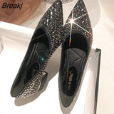 Rhinestone Ladies Shoes Sexy Red Sole Women's Autumn 2023 Full Drill Flat Shoes Large Size 43 Female Ballet Flat