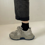 Sneakers Sports Shoes Women's New Spring Autumn Versatile Lace Up Thick Bottom Breathable Zapatillas Mujer Black