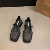 Jane Shoes 2023 Spring Square Toe Sandals Women Shallow Single Pumps Women Fashion Thick Sole