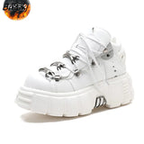 Women Shoes Low-top Metal Daddy Shoes All-match Inner Heightening Punk Style Shoes Thick Bottom Round Toe Single Shoes