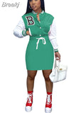 Women Long Sleeve Single Breasted Sweatshirt Style Baseball Casual Mini Dress Autumn 2023 Street Active Dresses