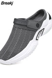 Men Summer Sandal Mesh Mules Breathable Padded Beach Flip Flops Shoes Solid Flat Bath Slippers Outside Men Slippers