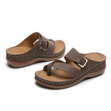 Women's fashion sandals 4cm waterproof platform - summer casual set toe sandals platform wedge with metal buckle