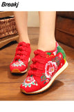 Spring Women's Flower Embroidered Flat Platform Shoes Chinese Ladies Casual Comfort Denim Fabric Sneakers Shoes