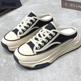 Slippers 2023 Summer New Trend Baotou Half Slippers Outer Wear Versatile Casual Lace Up Canvas Slippers Platform