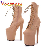 Sexy Combat Fetish 8 Inch High Heels Platform Ankle Boots Women Winter Gothic Shoes 20CM ArmyGreen Pole Dancing