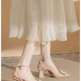 Strap Crystal Sandals for Women Pointed Toe High Heels Sandalias De Mujer Shiny Rhinestones Square Heeled