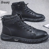 Early Winter Shoes Men Ankle Boots Thick Sole Non-slip High top Fashion Male Footwear Black