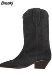 Suede Embroidered Mid-Calf Boots Women Designer Shoes Thick Heel Pointed Toe Cowboy Boots for Women Knight Botas