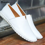 Genuine Cow leather Mens Loafers Fashion Handmade Moccasins Soft Leather Blue Slip On Men's Boat Shoe PLUS SIZE