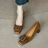 Breakj Retro Fashion Bow Shallow Single-Shoe Women Spring And Autumn New Square Head With Thick Heel High Heel