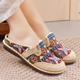 Fashion Women's Shoes Bohemia Style Embroidered Linen Breathable Outdoor Casual Slippers Shoes for Women Zapatos De