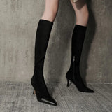 Style Stretch Fabric Pointed Toe Women Knee-High Boots Spring Autumn Fashion High Heels Shoes Long