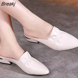 2023 Summer Flats Lady Sandals Slippers Genuine Leather Slip on Pointed Women Mules Outdoor Slipper Shoes Woman