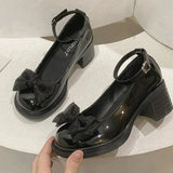 New Mary Jane Fashion Bow Buckle Women Shoes High Heels Chunky Dress Pumps Designer Goth Shallow Ladies Zapatillas