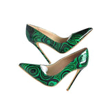 green printed party wedding shoes ladies pumps womens heels shoes fashion 12 cm stilleto pointed toe heels QP015
