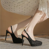 Detail Platform Female Sandals Stiletto Pointed Toe Slingback High Heels Sexy 12cm Party Prom Shoes Small Size 32