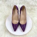 Purple Embossed Crocodile Effect Women Pointy Toe Slip On High Heel Shoes for Party Sexy Ladies Dress Stiletto