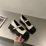 Jane Shoes 2023 Spring Square Toe Sandals Women Shallow Single Pumps Women Fashion Thick Sole