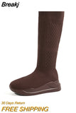 Sock Boots Platform High Boots of Women Fashion Mid-calf Boots Slip-on Casual Sneakers Boots Mujer Autumn Women's
