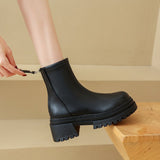 And Winter 2025 New Korean Version Of The Zip Chain Thin Round Head Plus Velvet Cake Thick English Style Martin