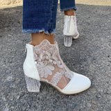 Breakj Spring And Summer New Lace Flower Mesh Women Cool Boots Crystal High Heel Head Hollow Roman