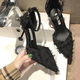 Women's High Heel 2023 New Spring Summer All-match Black Girl Pointed Toe Single Shoes In The Heel Luxury Designer Elegant