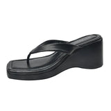 Square Toe Wedge Flip Flops Women Korean Style Clip Toe Platform Sandals Woman Summer 2023 Outdoor Non Slip Beach