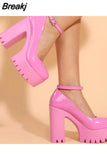 Heeled Ankle Strap Pumps Sweet Platform Pink Square Heel Woman High Heels Pumps Platform Shoes 2023 Spring Woman