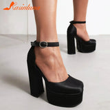 Chunky Heeled Satin Ankle Strap Pumps 2023 Spring Summer High Heel Wedding Shoes Walking Comfy Women Sandal Big Size