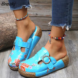 style Sweet Flowers Comfort Muffin Thick-bottom Light Non-slip Baotou Leather Manual Half slippers