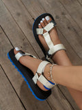 Breakj One-Word Buckle Flat-Soled Sandals Women's Summer New Color Magic Sticker Beach Women's